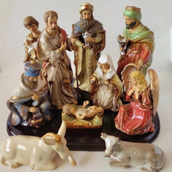 Vintage Kirklands Nativity Potters Garden 11 Complete Set High Gloss Porcelain - Picture 6 of 11